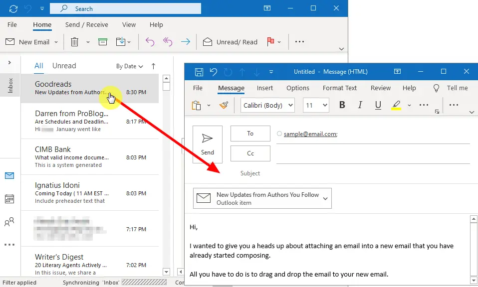 Attach an Email to Another Email Through Drag and Drop
